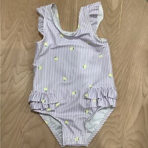 Striped Ruffle Swimsuit with Lemon Print